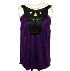 NWT EXPRESS Purple Black Cut-Out Style Sleeveless Top NEW Size XS